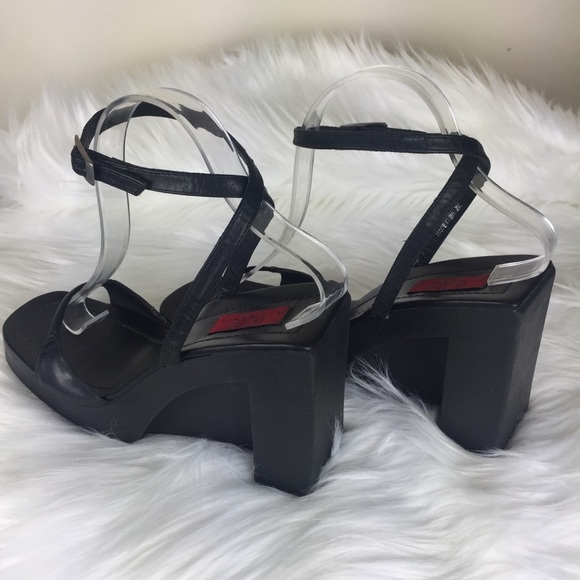 BCBG Minimalist Black Leather Ankle Strap Heels - Picture 4 of 8